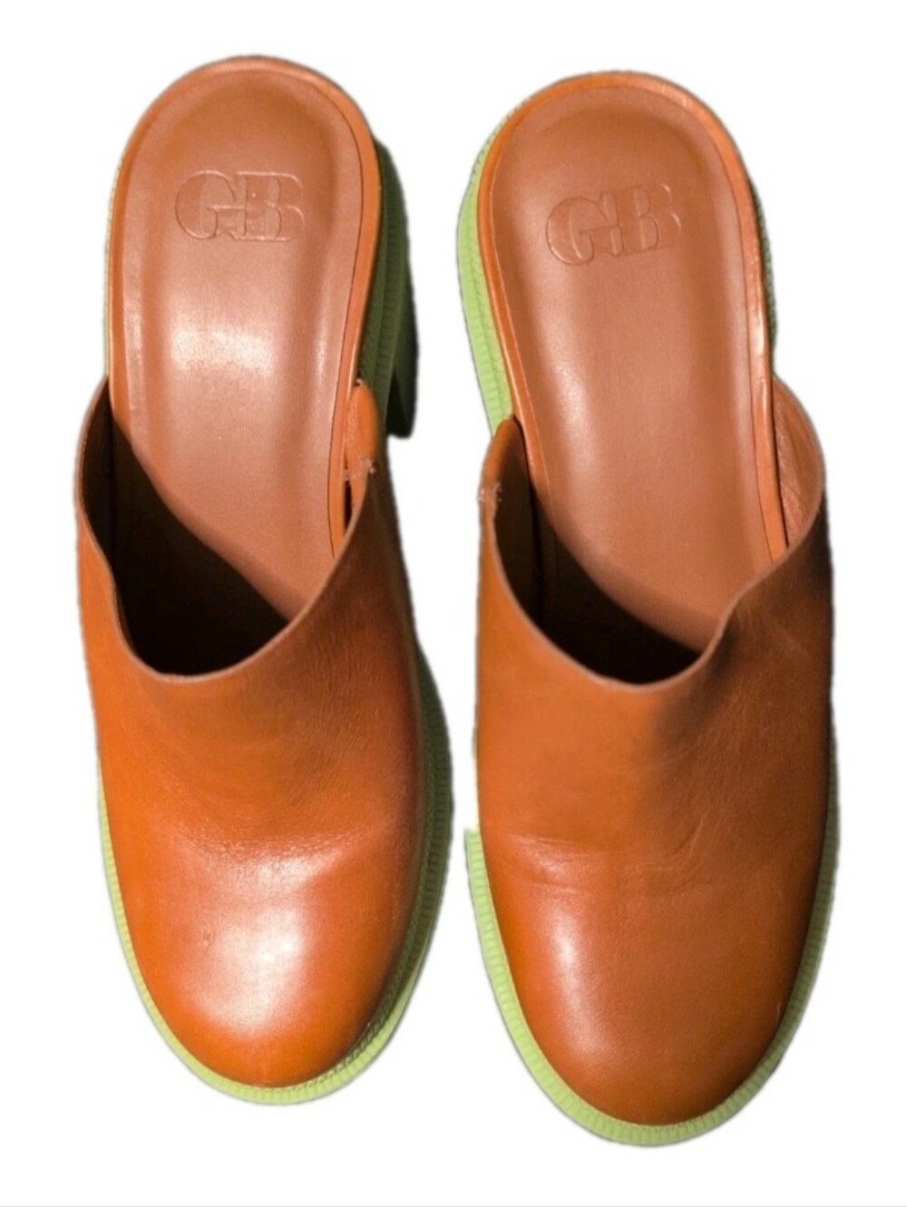 Gianni Bini Orange and Lime Green Chunky Clog Mules - Picture 2 of 8